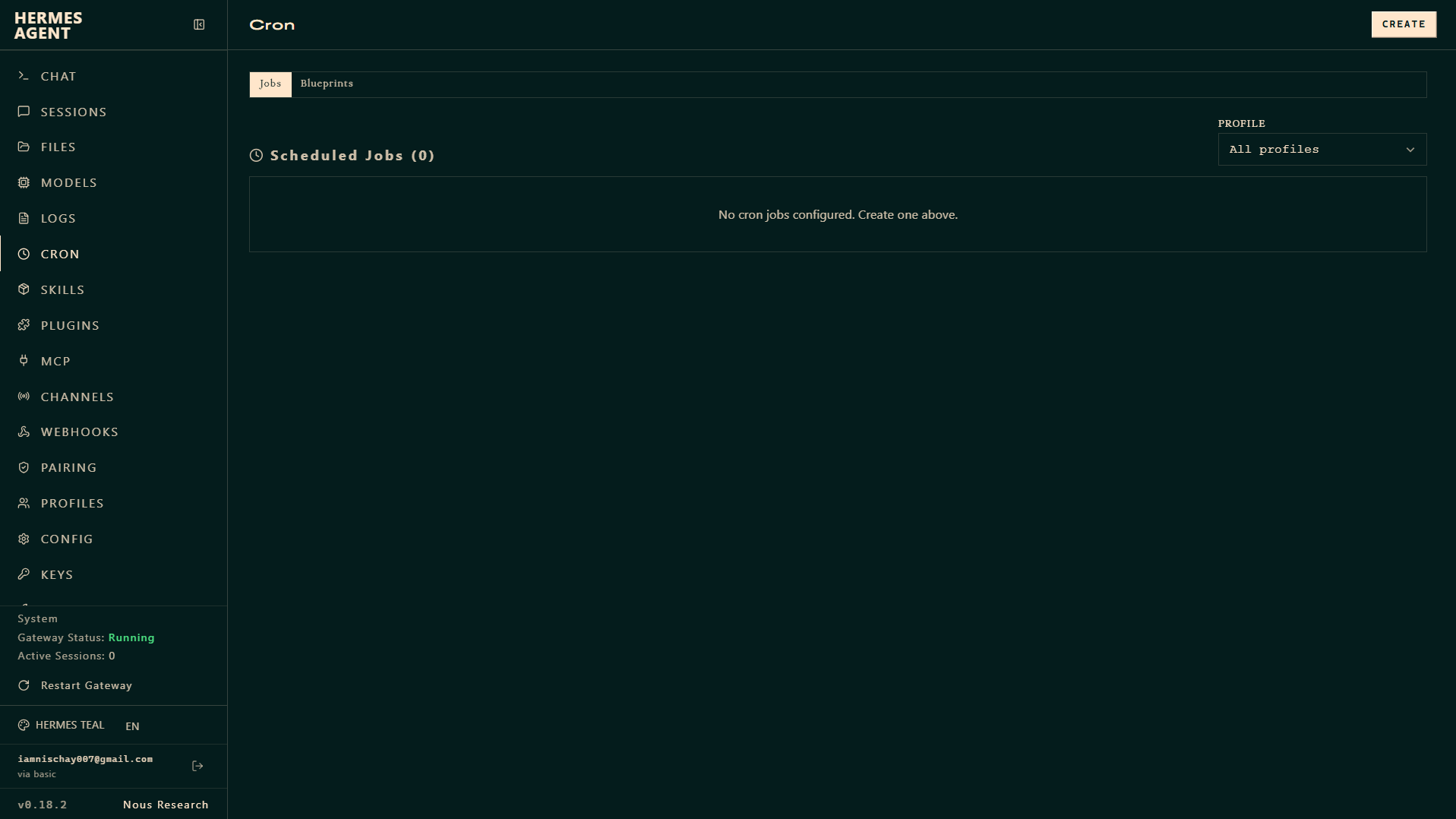 The Hermes dashboard Cron screen